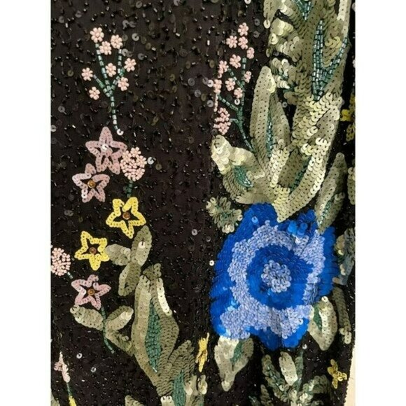 Mac Duggal $798 Black Sequins Floral Maxi Dress Formal Beaded Gown Size 4 NWT - Picture 7 of 12